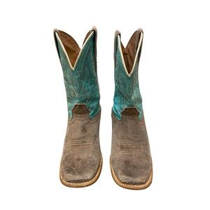 Ariat Kids Western Boots Size 3 Brown Distressed Leather Teal Cowgirl Boots